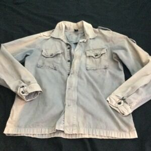 Paul Frank Mens Large Faded Grey Canvas Military Utility Field Shirt Jacket L